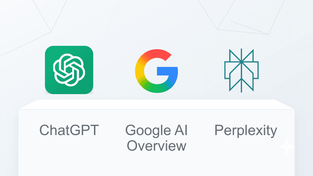 Logos representing ChatGPT, Google AI Overviews, and Perplexity